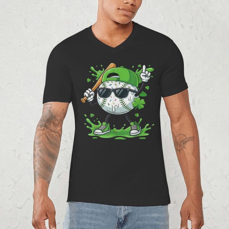 St Patrick Day Baseball Drip Ice Cream Baseball Player Men Men's V-Neck T-Shirt St Patrick Day Baseball Drip Ice Cream Baseball Player Men Men's V-Neck T-Shirt