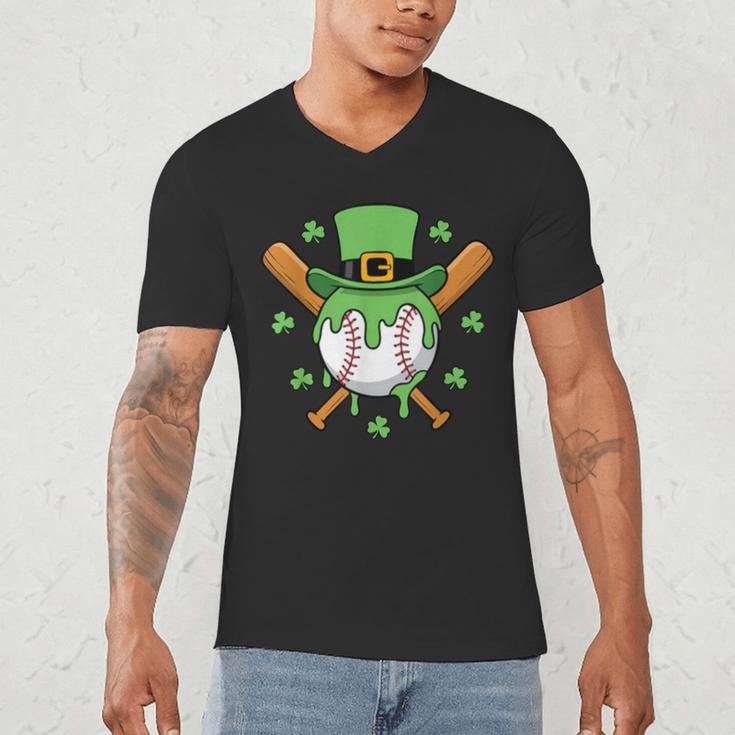 St Patricks Day Baseball Drip Ice Cream Baseball Home Plate Men's V-Neck T-Shirt St Patricks Day Baseball Drip Ice Cream Baseball Home Plate Men's V-Neck T-Shirt