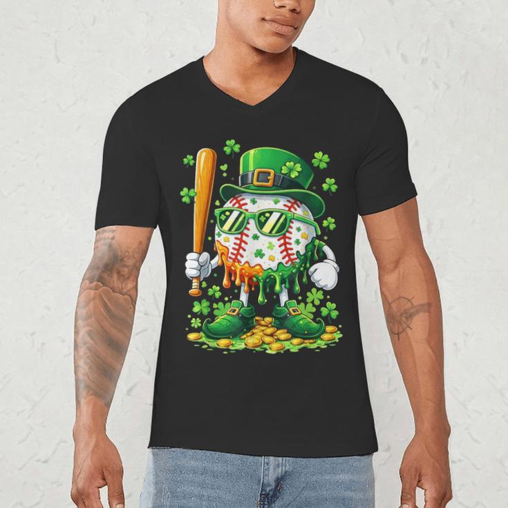 St Patricks Day Baseball Ice Cream Baseball Player Cartoon Men's V-Neck T-Shirt St Patricks Day Baseball Ice Cream Baseball Player Cartoon Men's V-Neck T-Shirt