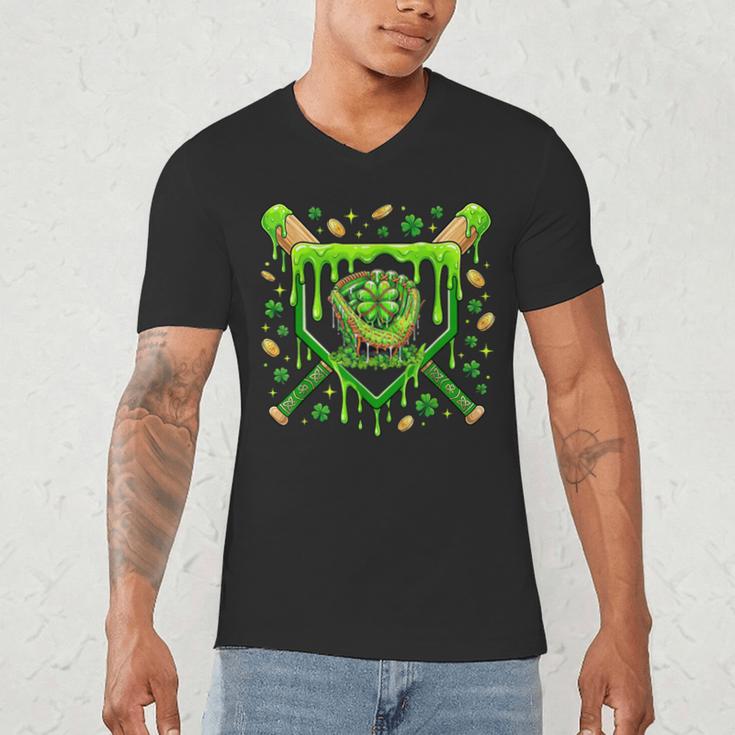 St Patricks Day Baseball Ice Cream Shamrock Baseball Player Men's V-Neck T-Shirt St Patricks Day Baseball Ice Cream Shamrock Baseball Player Men's V-Neck T-Shirt