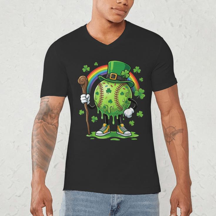 St Patricks Day Baseball Leprechaun Rainbow Green Baseball Men's V-Neck T-Shirt