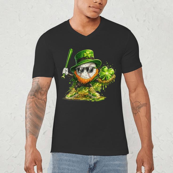 St Patrick’s Day Baseball Shamrock Player Men's V-Neck T-Shirt
