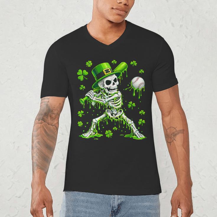 St Patricks Day Baseball Skeleton Irish Leprechaun Hat Boys Men's V-Neck T-Shirt