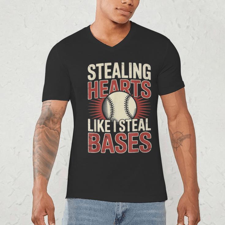 Stealing Hearts Like I Steal Bases Baseball Valentine Retro Men's V-Neck T-Shirt Stealing Hearts Like I Steal Bases Baseball Valentine Retro Men's V-Neck T-Shirt