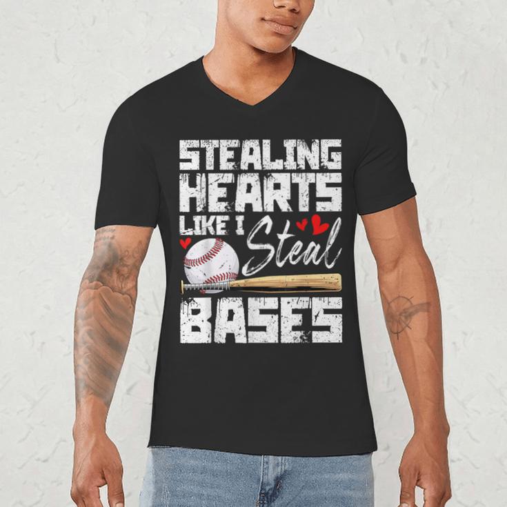 Stealing Hearts Like I Steal Bases Baseball Valentines Men's V-Neck T-Shirt