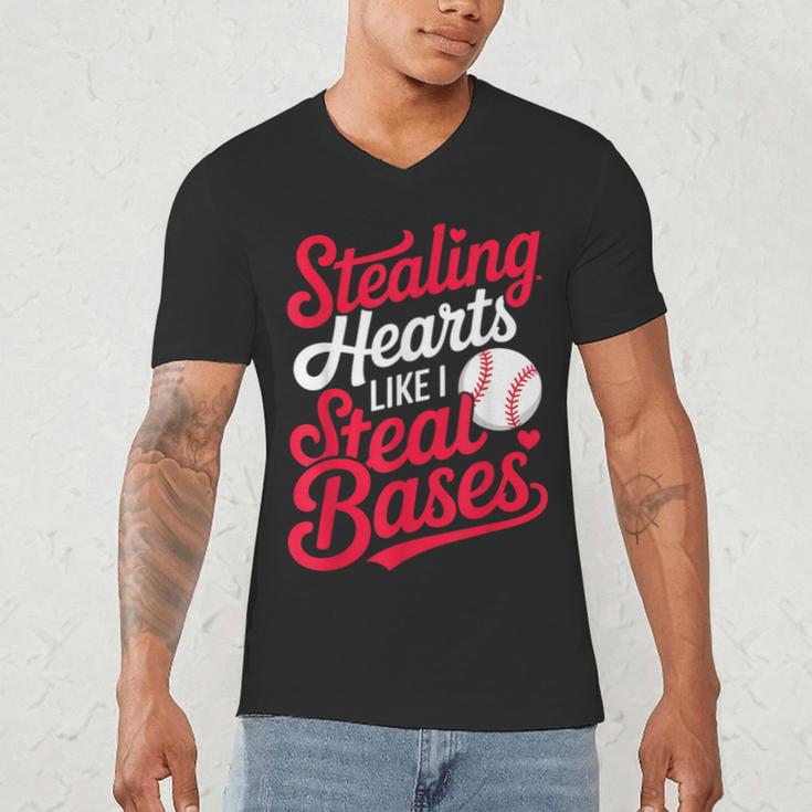 Stealing Hearts Like I Steal Bases Cute Baseball Boys Men's V-Neck T-Shirt Stealing Hearts Like I Steal Bases Cute Baseball Boys Men's V-Neck T-Shirt