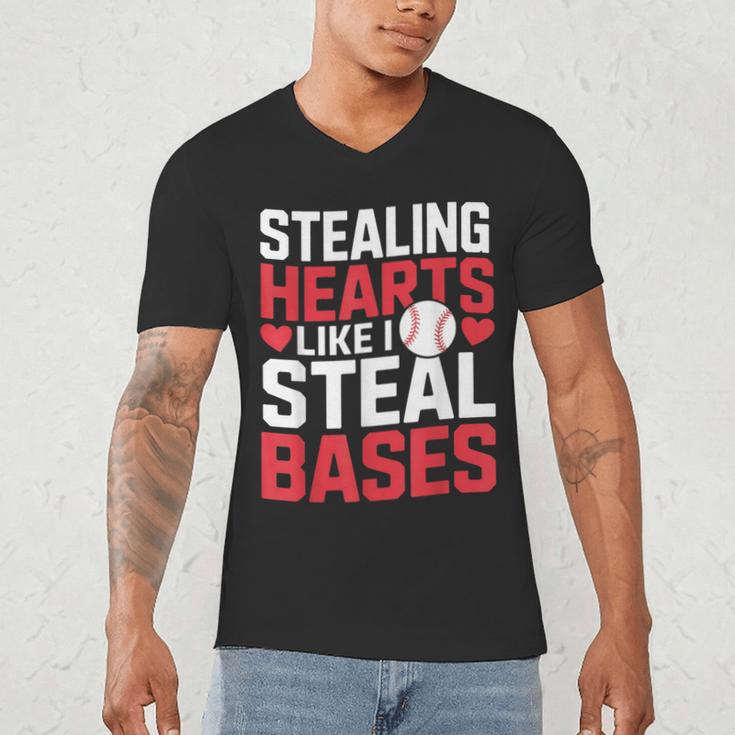 Stealing Hearts Like I Steal Bases Cute Baseball Kids Men's V-Neck T-Shirt Stealing Hearts Like I Steal Bases Cute Baseball Kids Men's V-Neck T-Shirt