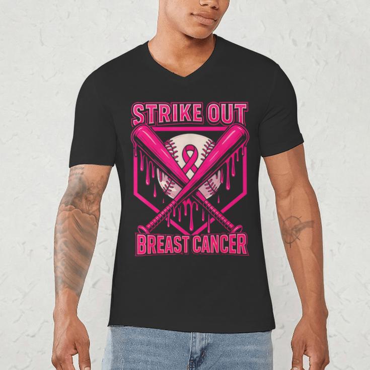 Strike Out Breast Cancer Baseball Ice Cream Drip Men's V-Neck T-Shirt Strike Out Breast Cancer Baseball Ice Cream Drip Men's V-Neck T-Shirt