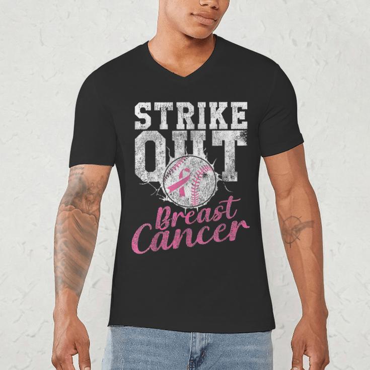 Strike Out Breast Cancer Baseball Warrior Men's V-Neck T-Shirt