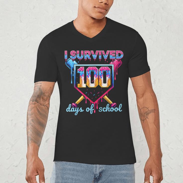 I Survived 100 Days Of School Baseball Boys Students Men's V-Neck T-Shirt I Survived 100 Days Of School Baseball Boys Students Men's V-Neck T-Shirt