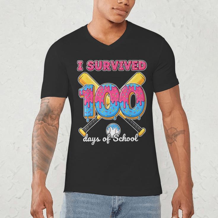 I Survived 100 Days Of School Baseball Cream Drip Boys Men's V-Neck T-Shirt