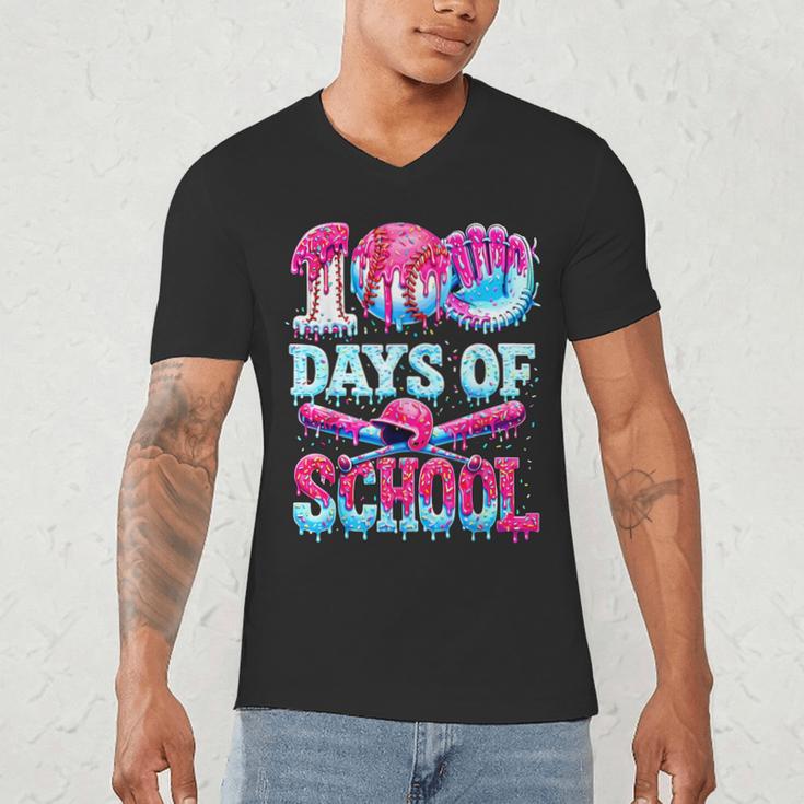 Survived 100 Days Of School Baseball Ice Cream Drip Boy Kids Men's V-Neck T-Shirt Survived 100 Days Of School Baseball Ice Cream Drip Boy Kids Men's V-Neck T-Shirt