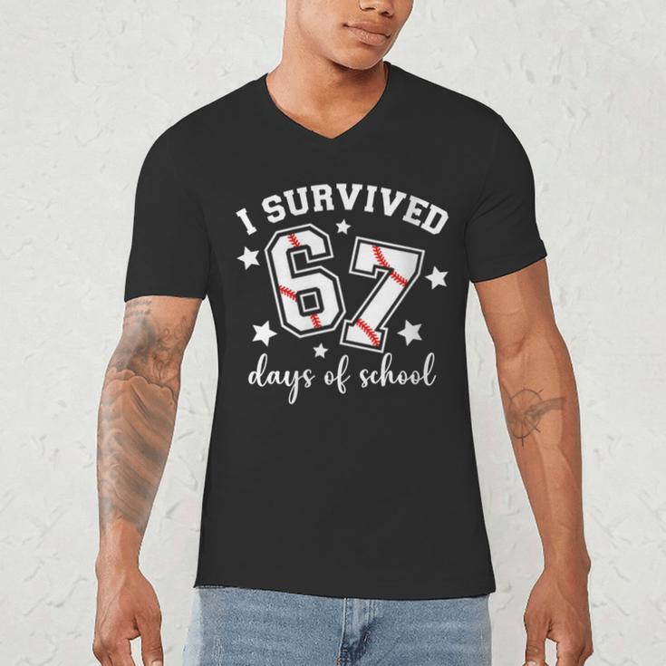 I Survived 67 Days Of School Baseball Six Seven Teacher Men's V-Neck T-Shirt I Survived 67 Days Of School Baseball Six Seven Teacher Men's V-Neck T-Shirt