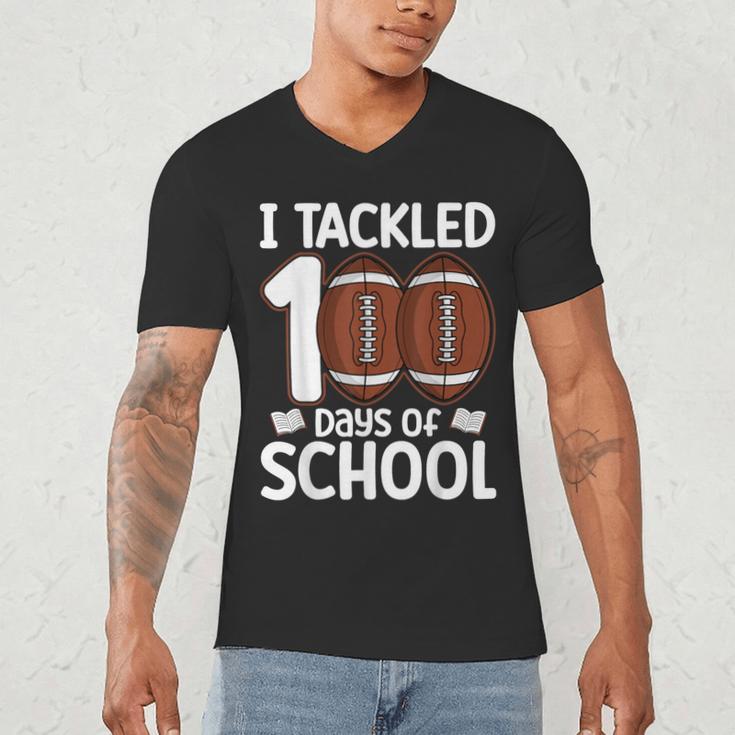 I Tackled 100 Days Of School Baseball Player Kids Teacher Men's V-Neck T-Shirt I Tackled 100 Days Of School Baseball Player Kids Teacher Men's V-Neck T-Shirt