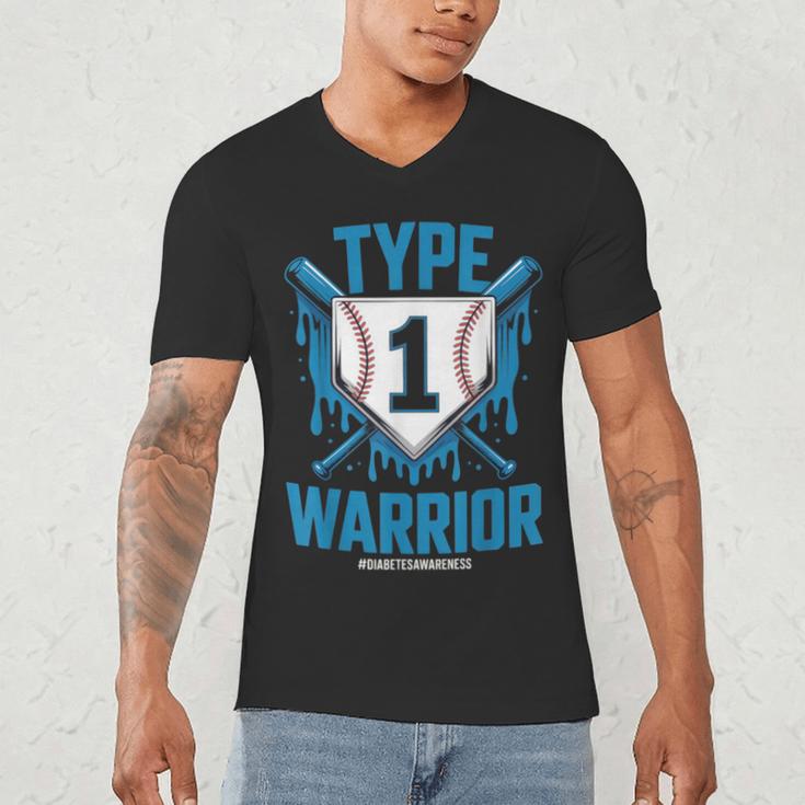 Type 1 Warrior Diabetes Awareness Baseball Enthusiasts Men's V-Neck T-Shirt Type 1 Warrior Diabetes Awareness Baseball Enthusiasts Men's V-Neck T-Shirt