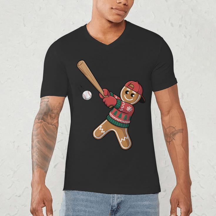 Ugly Christmas Sweater Gingerbread Baseball Toddler Kids Men's V-Neck T-Shirt