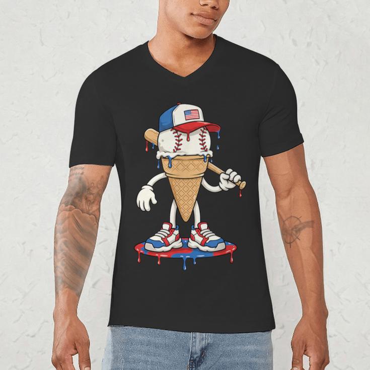USA Patriotic Baseball Ice Cream Cone Freedom Men's V-Neck T-Shirt USA Patriotic Baseball Ice Cream Cone Freedom Men's V-Neck T-Shirt