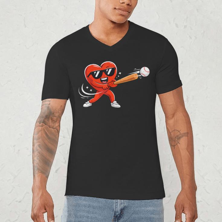 Valentine Baseball Heart Sport Valentines Day Men Boys Kids Men's V-Neck T-Shirt