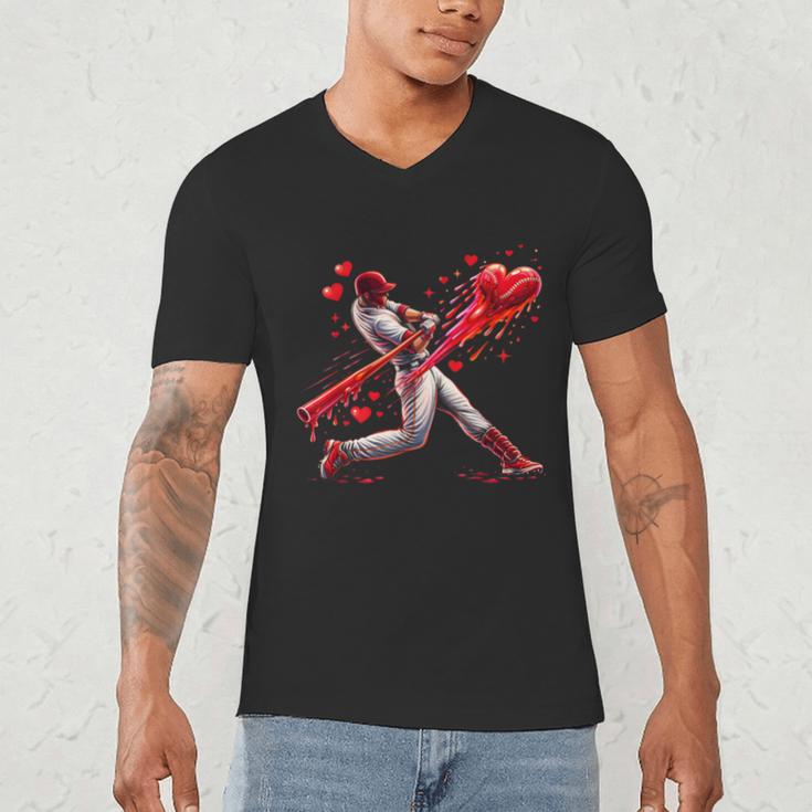 Valentine Baseball Player Drip Men's V-Neck T-Shirt Valentine Baseball Player Drip Men's V-Neck T-Shirt