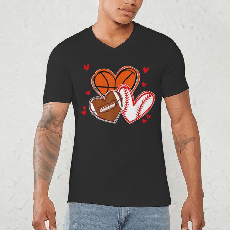 Valentines Baseball Basketball Football Heart Boy Men Men's V-Neck T-Shirt