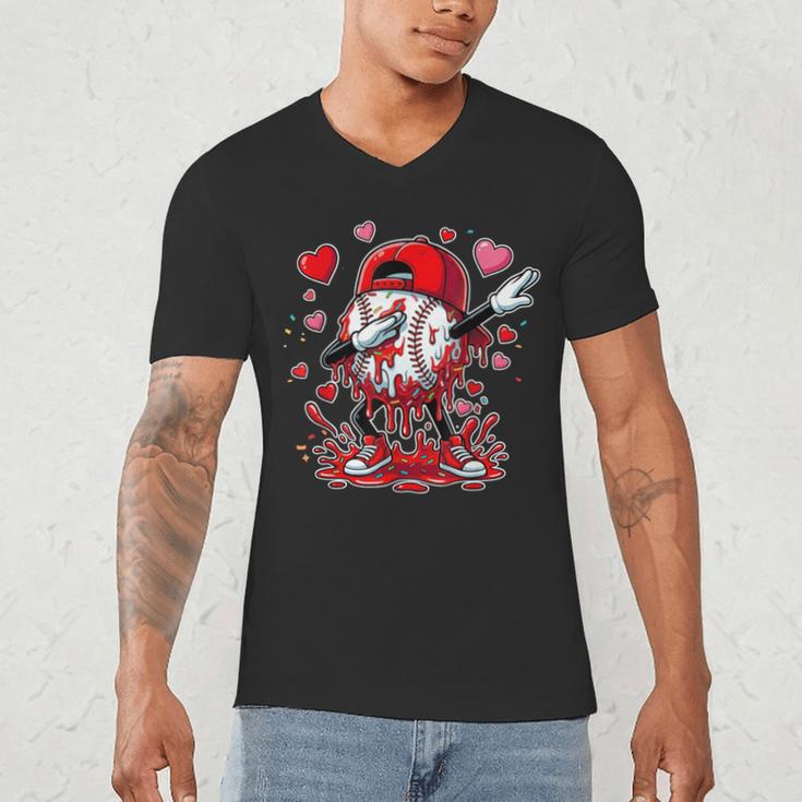 Valentines Baseball Toddler Boys Kids Dabbing Baseball Drip Men's V-Neck T-Shirt