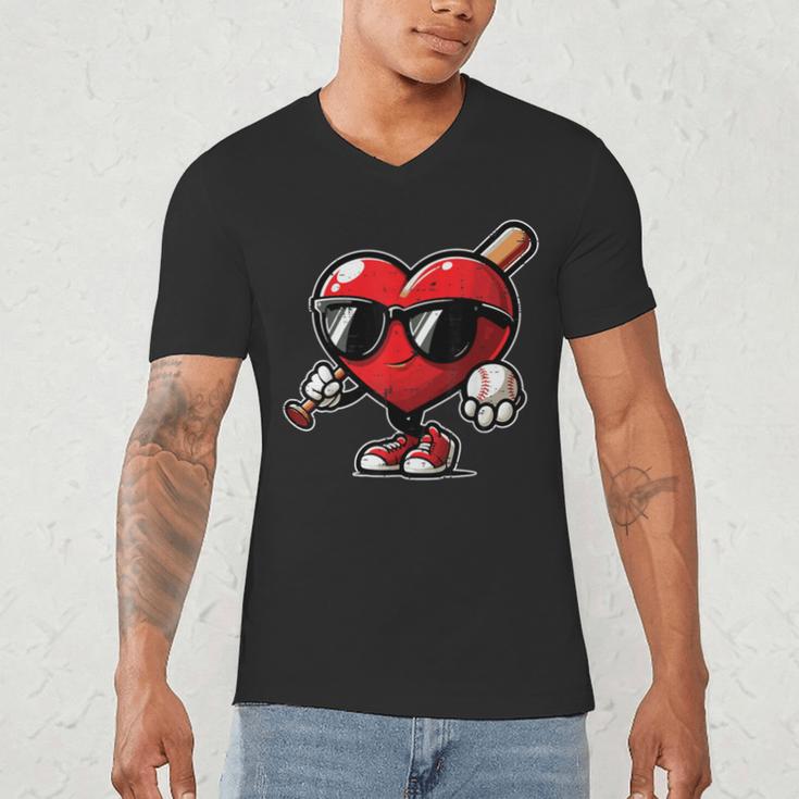 Valentines Day Baseball Heart Bat Sunglasses Men Boys Kids Men's V-Neck T-Shirt