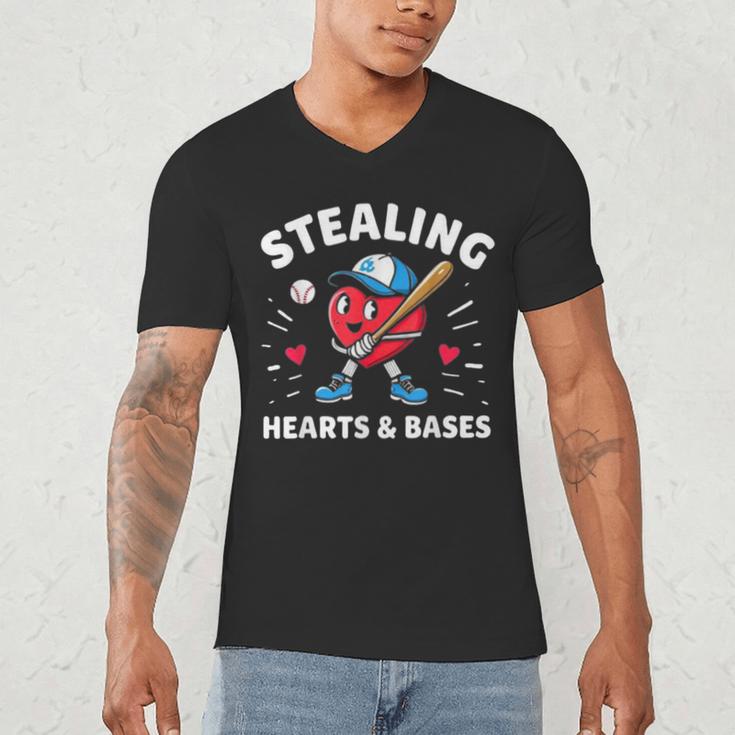 Valentines Day Baseball Stealing Hearts Bases Boys Kids Men Men's V-Neck T-Shirt Valentines Day Baseball Stealing Hearts Bases Boys Kids Men Men's V-Neck T-Shirt