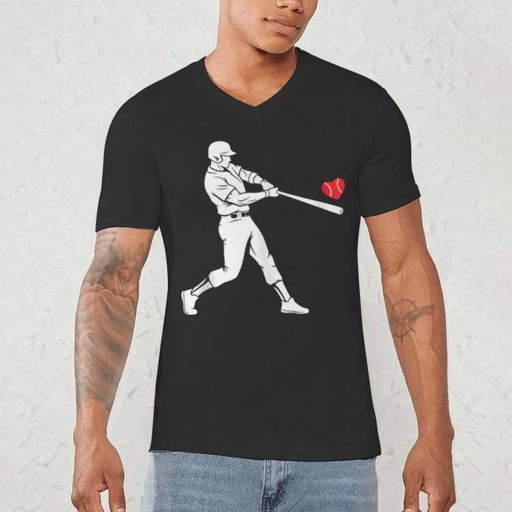 Valentines US Baseball Player Silhouette Heart Men's V-Neck T-Shirt Valentines US Baseball Player Silhouette Heart Men's V-Neck T-Shirt