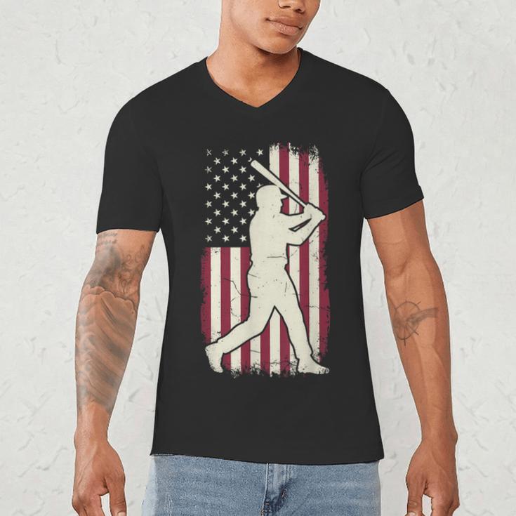 Vintage American Flag Baseball Batter Patriotic Home Run Men's V-Neck T-Shirt Vintage American Flag Baseball Batter Patriotic Home Run Men's V-Neck T-Shirt
