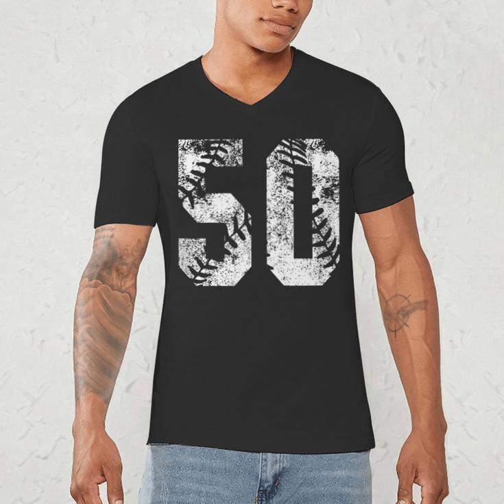 Vintage Baseball Number 50 Jersey Player Uniform Men's V-Neck T-Shirt Vintage Baseball Number 50 Jersey Player Uniform Men's V-Neck T-Shirt