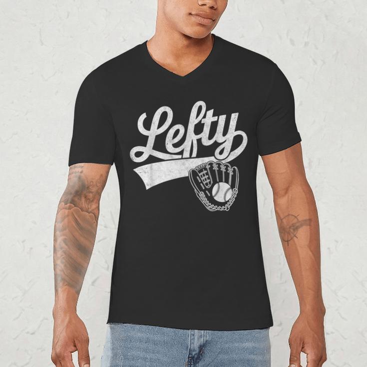 Vintage Baseball Tee Lefty Left Handed Baseball Player Men's V-Neck T-Shirt