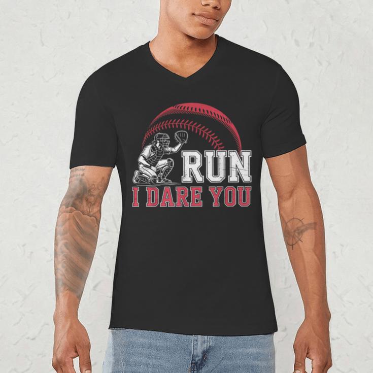Vintage Humor Baseball Apparel Run I Dare You Men's V-Neck T-Shirt Vintage Humor Baseball Apparel Run I Dare You Men's V-Neck T-Shirt