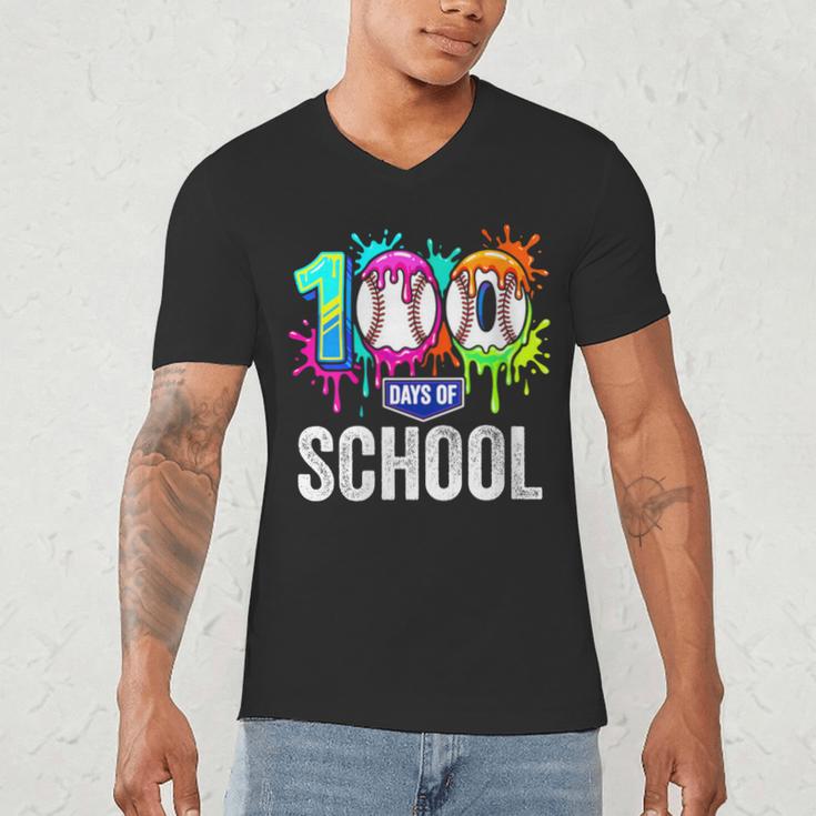 Women's 100 Days Of School Dripping Baseball Boys Kids Teacher Men's V-Neck T-Shirt Women's 100 Days Of School Dripping Baseball Boys Kids Teacher Men's V-Neck T-Shirt