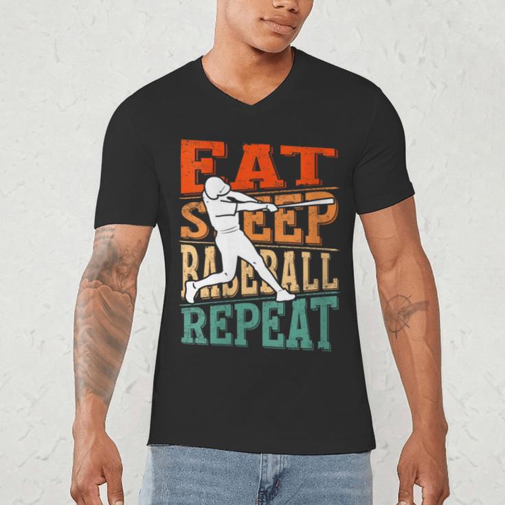 Women's Eat Sleep Baseball Repeat Vintage Player Sport Lover Retro Men's V-Neck T-Shirt Women's Eat Sleep Baseball Repeat Vintage Player Sport Lover Retro Men's V-Neck T-Shirt