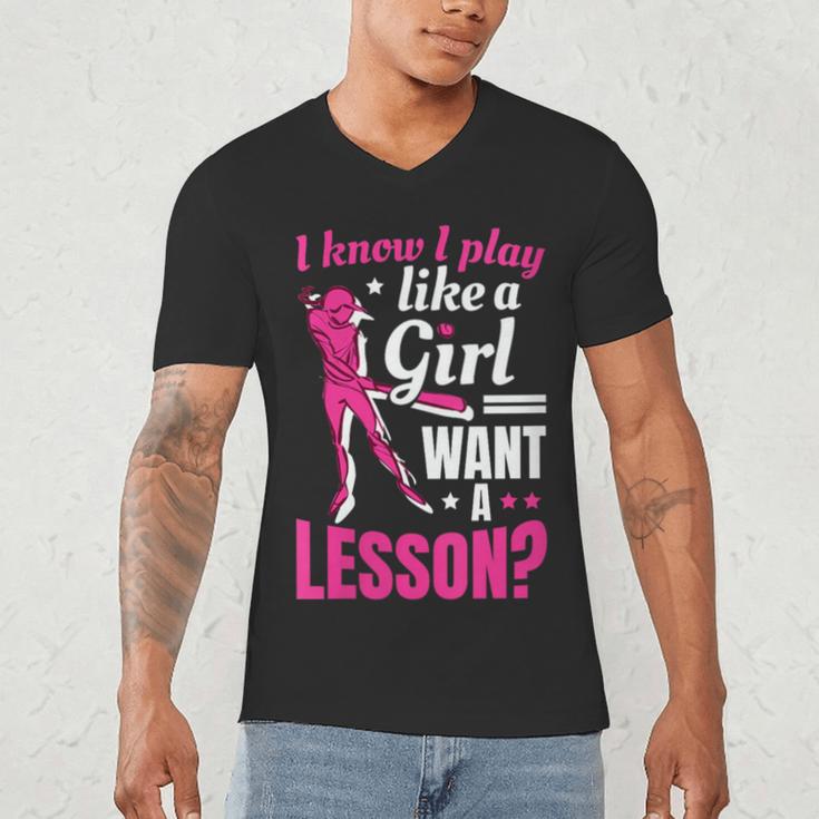 Women's Play Like A Girl Softball Baseball Girls Men's V-Neck T-Shirt Women's Play Like A Girl Softball Baseball Girls Men's V-Neck T-Shirt