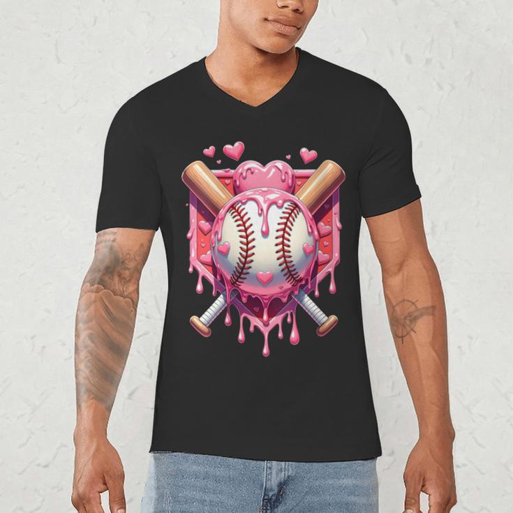 Women's Valentines Day Baseball Boys Ice Cream Drip Heart Youth Kids Men's V-Neck T-Shirt Women's Valentines Day Baseball Boys Ice Cream Drip Heart Youth Kids Men's V-Neck T-Shirt