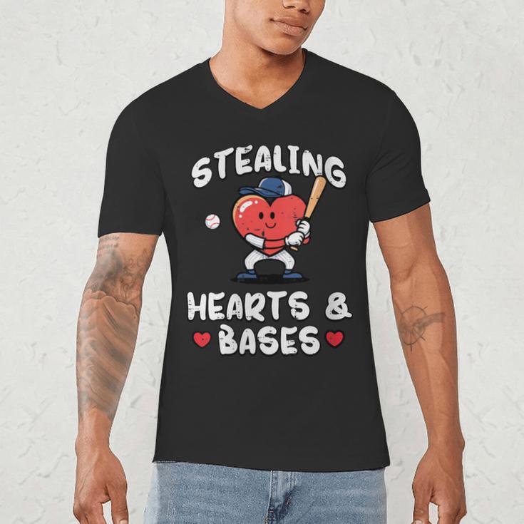Women's Valentines Day Baseball Stealing Hearts Bases Boys Kids Men Men's V-Neck T-Shirt Women's Valentines Day Baseball Stealing Hearts Bases Boys Kids Men Men's V-Neck T-Shirt