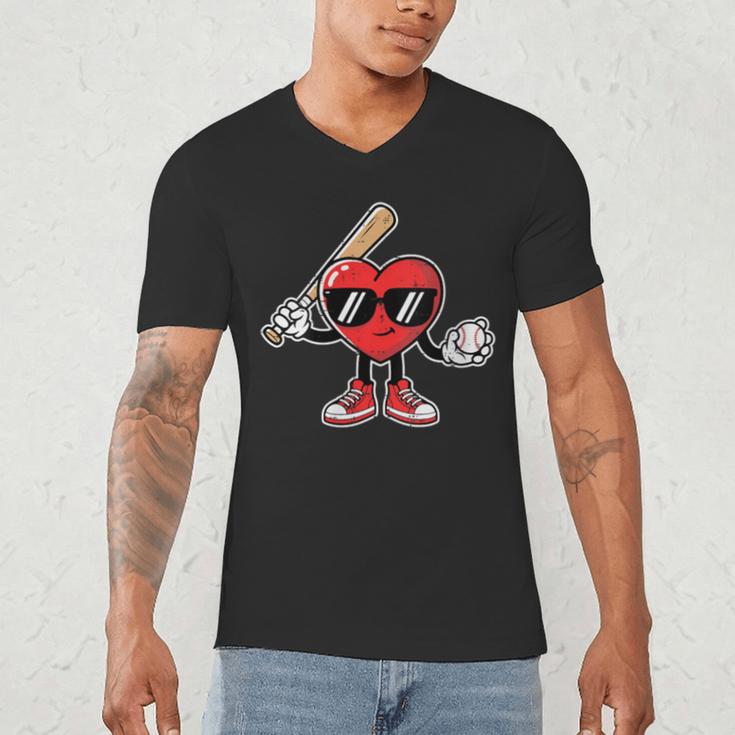 Women's Valentines Day Heart Baseball Player Sports Boys Kids Men Men's V-Neck T-Shirt