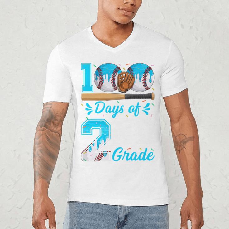 100 Days Of 2nd Grade Baseball 100th Day Of School Boys Kids Men's V-Neck T-Shirt