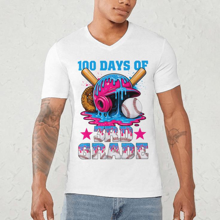 100 Days Of 3rd Grade Baseball 100th Day Of School Boys Kids Men's V-Neck T-Shirt 100 Days Of 3rd Grade Baseball 100th Day Of School Boys Kids Men's V-Neck T-Shirt