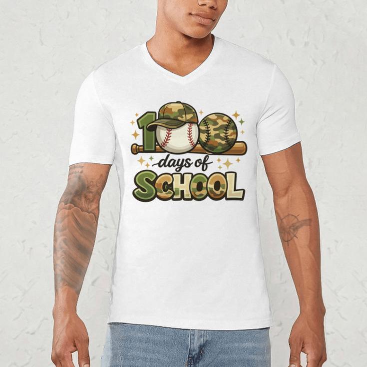 100 Days Of School Baseball Camo School Teacher Boy Men's V-Neck T-Shirt 100 Days Of School Baseball Camo School Teacher Boy Men's V-Neck T-Shirt