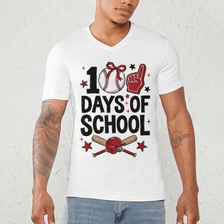 100 Days Of School Coquette Bow Baseball 100th Day Girl Kid Men's V-Neck T-Shirt 100 Days Of School Coquette Bow Baseball 100th Day Girl Kid Men's V-Neck T-Shirt