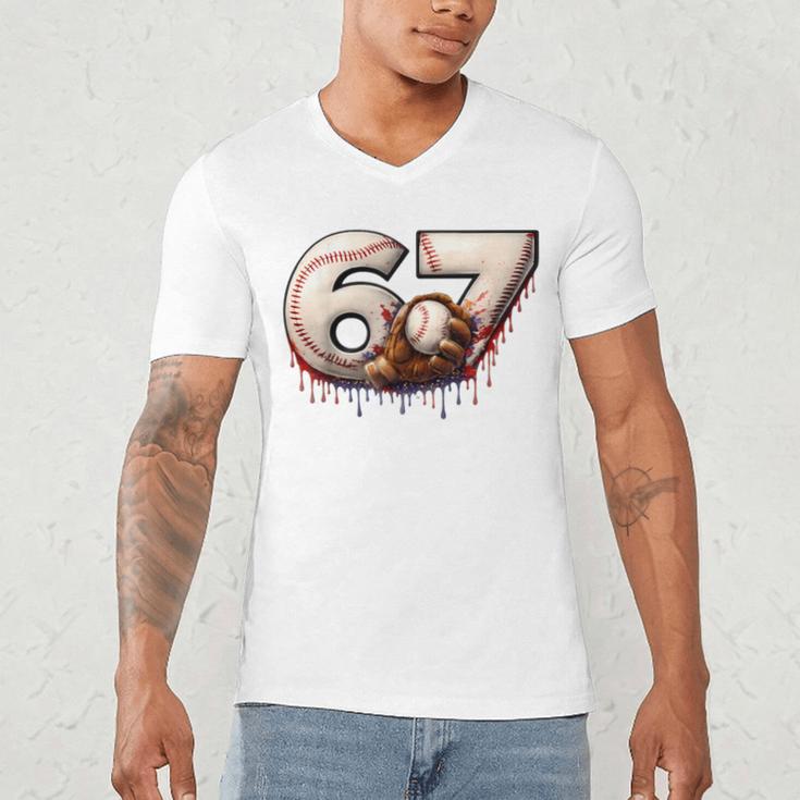 6 7 Six Seven American Baseball Graphic Men's V-Neck T-Shirt