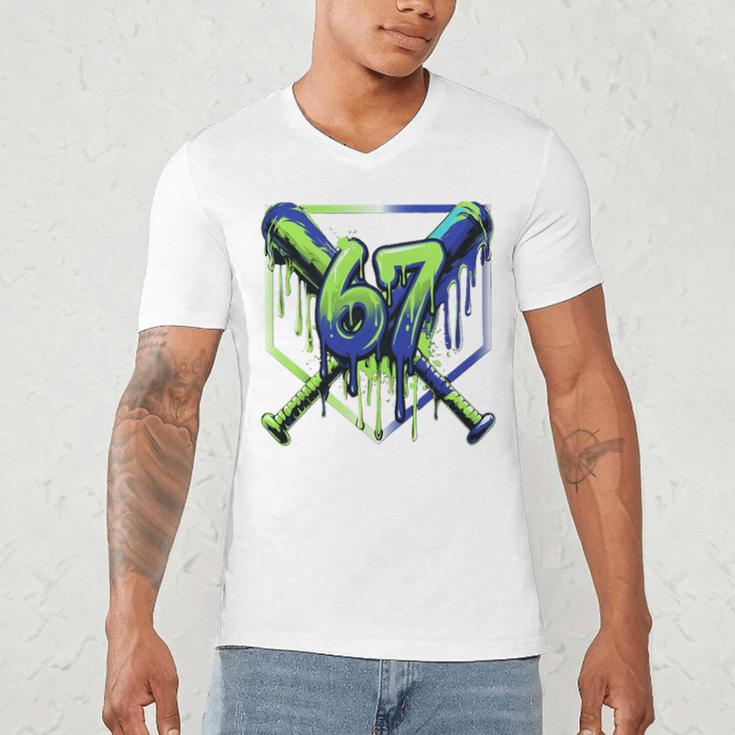 67 Baseball Drip Effect Urban Tee Style 6-7 Meme Graphic Premium Tri-Blend Men's V-Neck T-Shirt