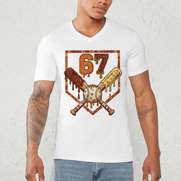 67 Baseball Drip Thanksgiving Six Seven Boys Teens Kids Men's V-Neck T-Shirt 67 Baseball Drip Thanksgiving Six Seven Boys Teens Kids Men's V-Neck T-Shirt