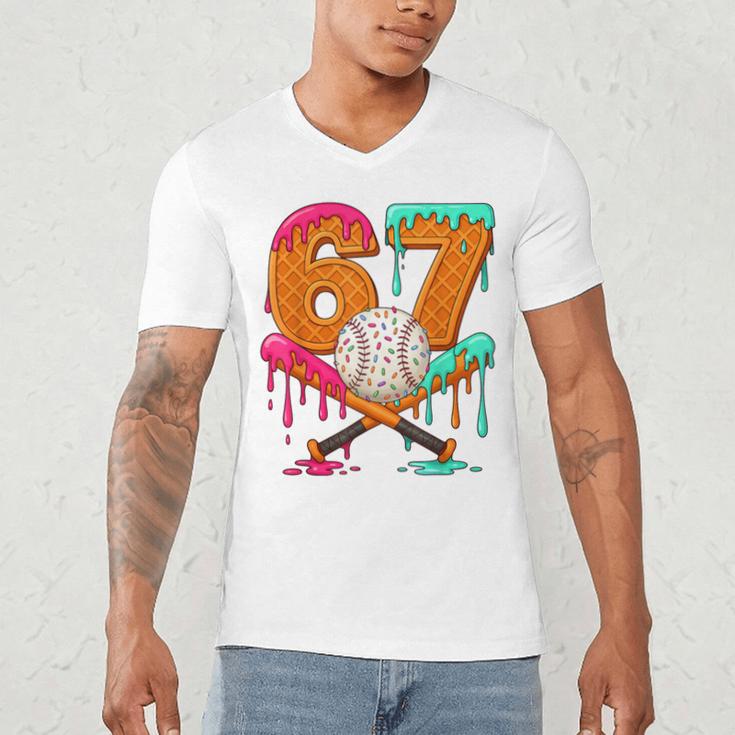 67 Ice Cream Drip Baseball Number 67 Player 67th Birthday Men's V-Neck T-Shirt 67 Ice Cream Drip Baseball Number 67 Player 67th Birthday Men's V-Neck T-Shirt