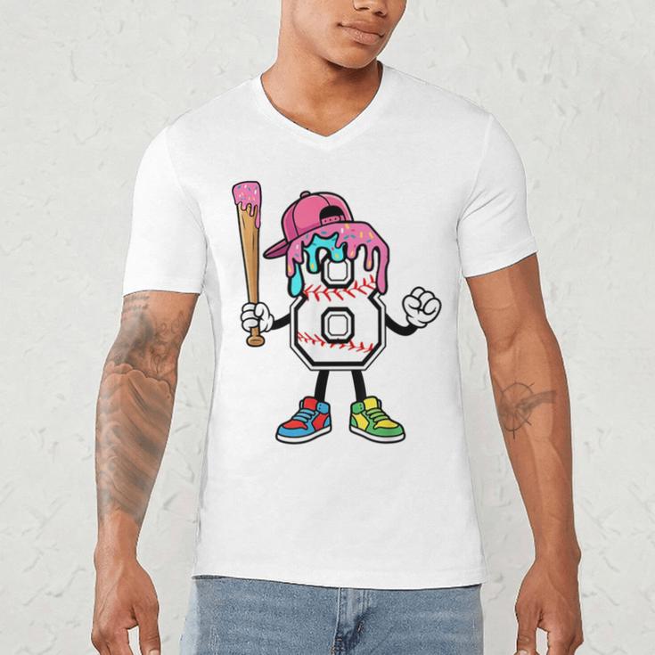 8th Birthday Baseball Ice-Cream Drip 8 Years Old Boys Girls Men's V-Neck T-Shirt 8th Birthday Baseball Ice-Cream Drip 8 Years Old Boys Girls Men's V-Neck T-Shirt