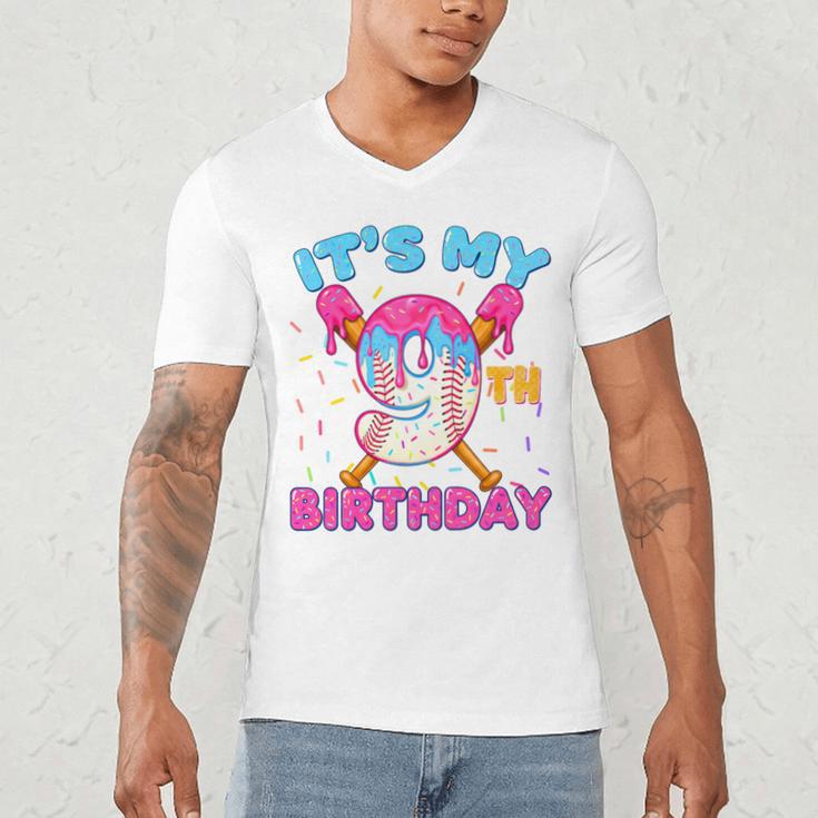 9th Birthday Baseball 9 Year Old Ice Cream Drip Boy Baseball Premium Tri-Blend Men's V-Neck T-Shirt