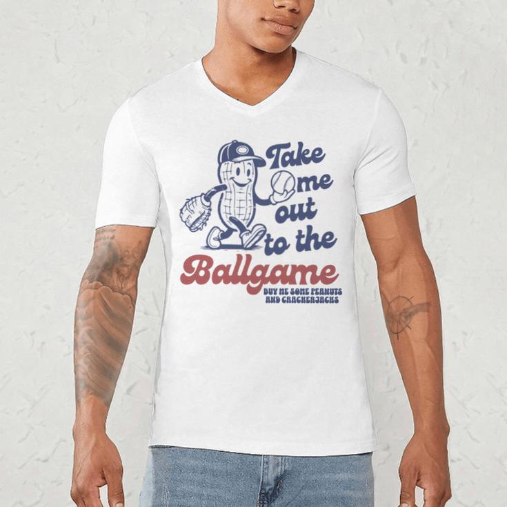 Take Me Out To The Ball Game Retro Peanuts Baseball Sports Men's V-Neck T-Shirt