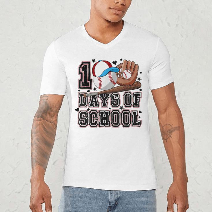 Baseball 100 Days Of School Happy 100th Day Teachers Kids Men's V-Neck T-Shirt Baseball 100 Days Of School Happy 100th Day Teachers Kids Men's V-Neck T-Shirt